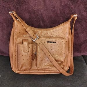 Strada Woman's Crossbody Bag embossed ostrich faux leather colour Brown/Tan